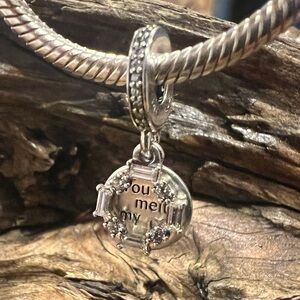 Authentic Pandora Charm Ice Carving Dangle Silver Baguette Clear Zirconia